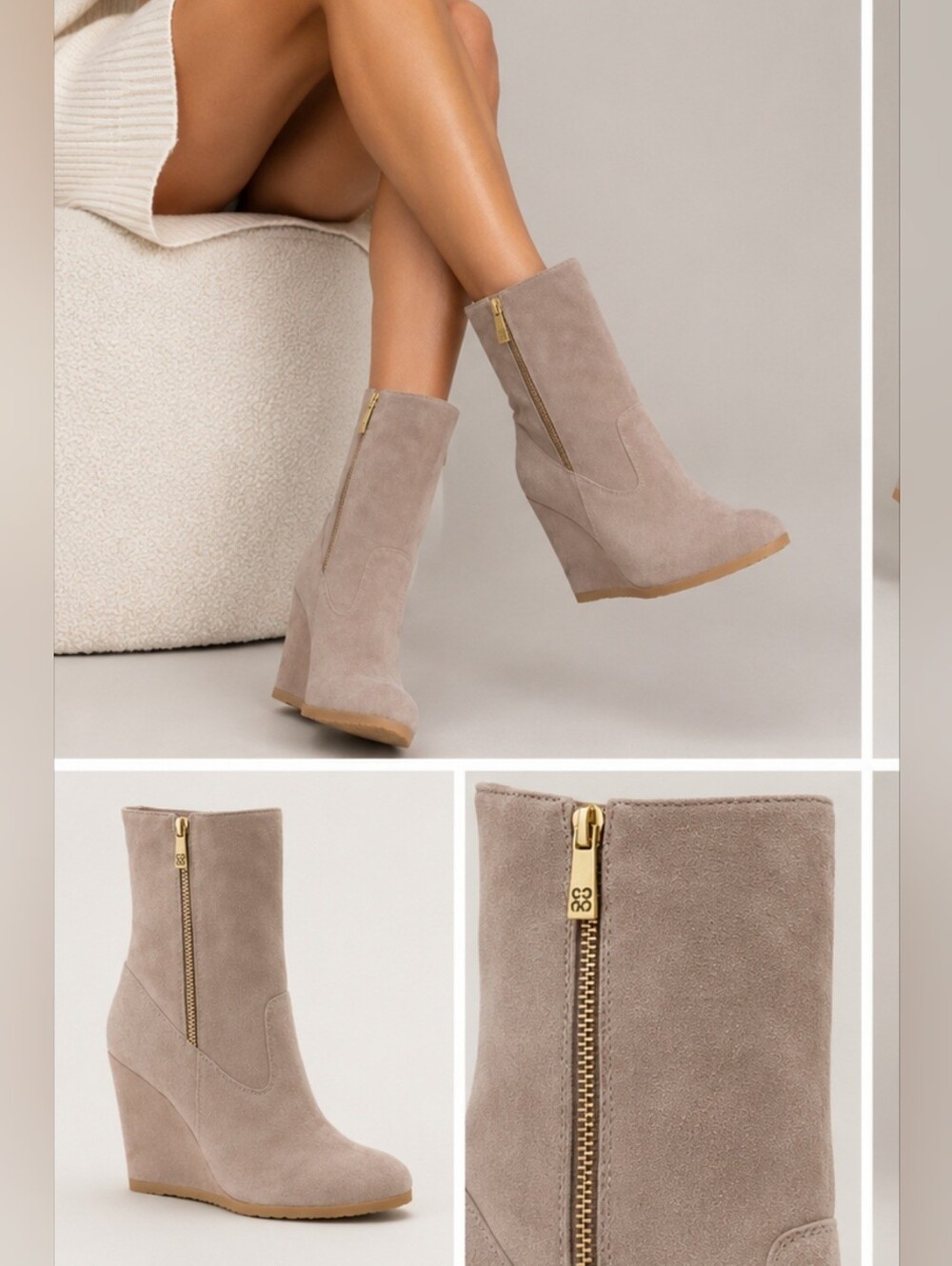 Coach Danee Taupe Suede Shearling Wedge Ankle Boots with Side Zip 10 - Picture 8 of 16